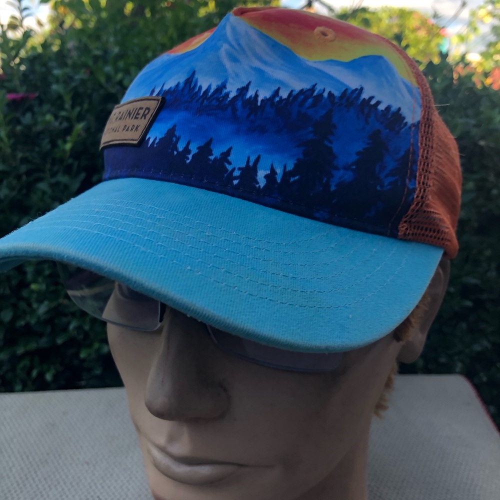 Locale Men’s Blue & Orange Mountain Rainier Sunset Trucker Hat Size One